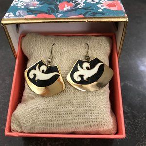 80s Vintage Off White & Black Cloisonné Earrings